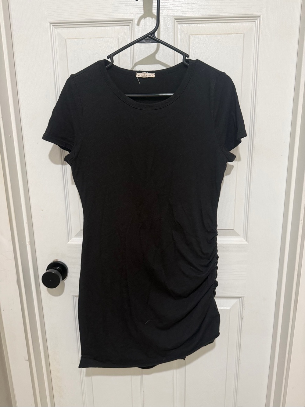 Black Ruched Short Sleeve Mini Dress